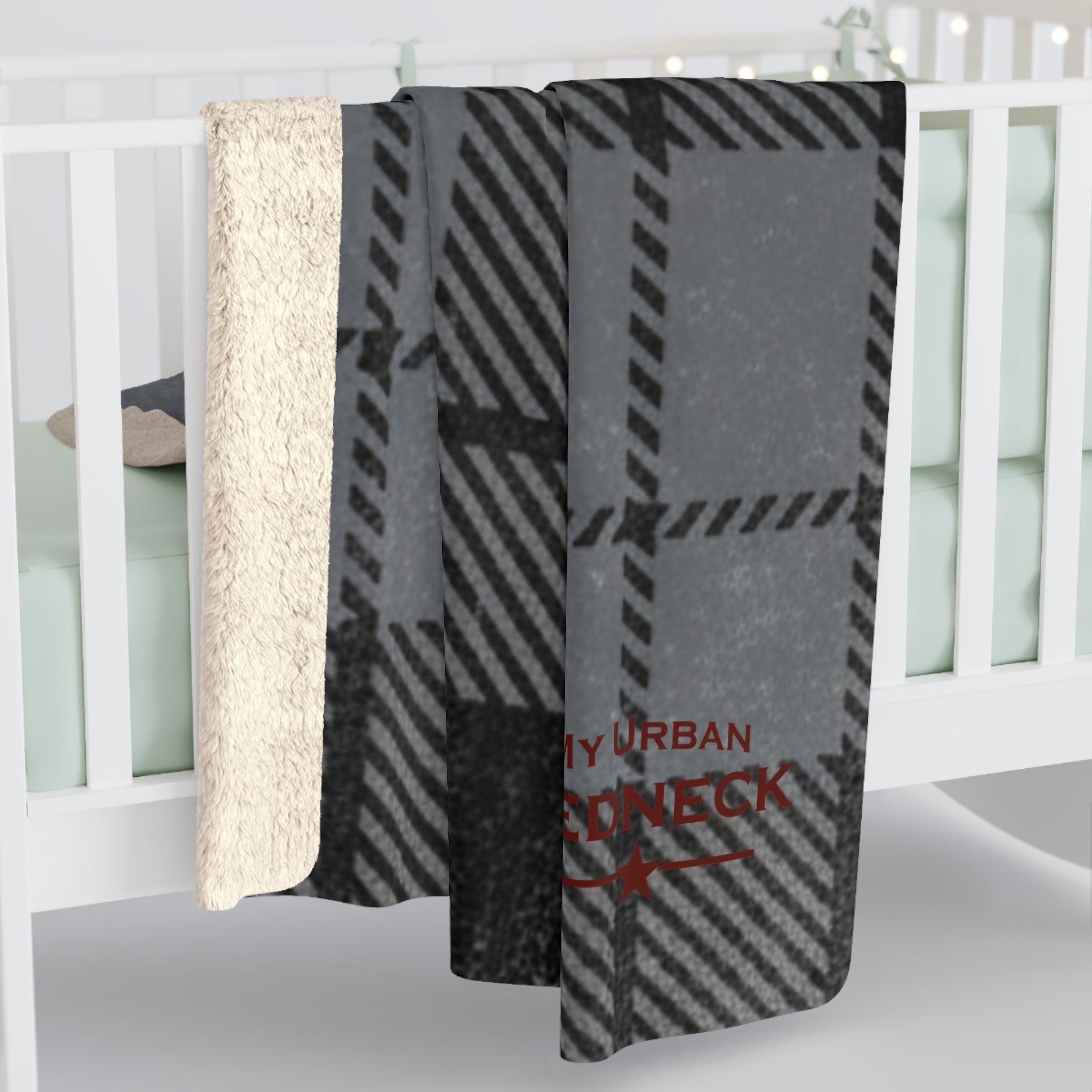 Gray Buffalo Plaid Sherpa Fleece Blanket — Cozy 'My Urban Redneck' Throw