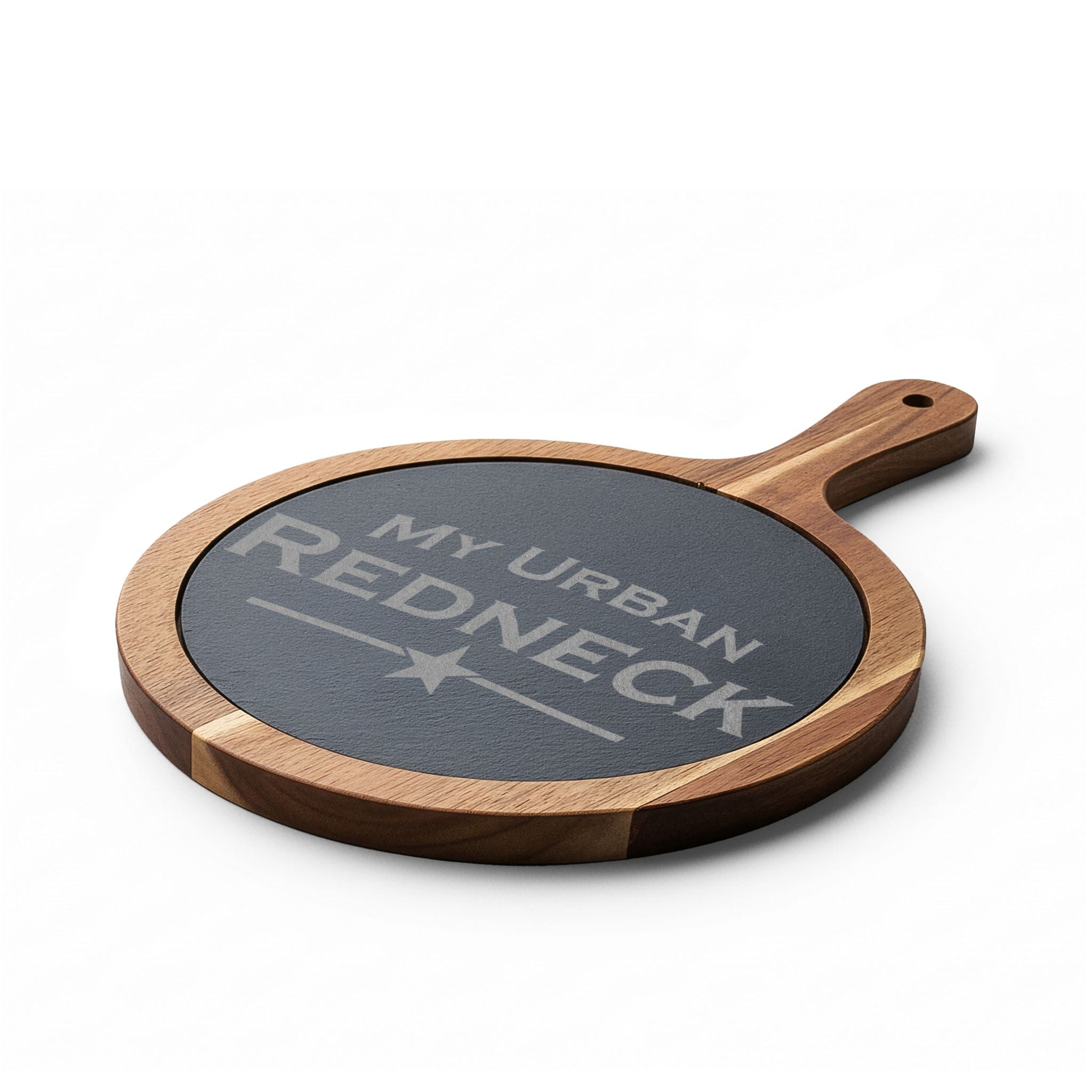 Engraved Acacia Charcuterie Board with Slate Insert — "My Urban Redneck" Cheese Set